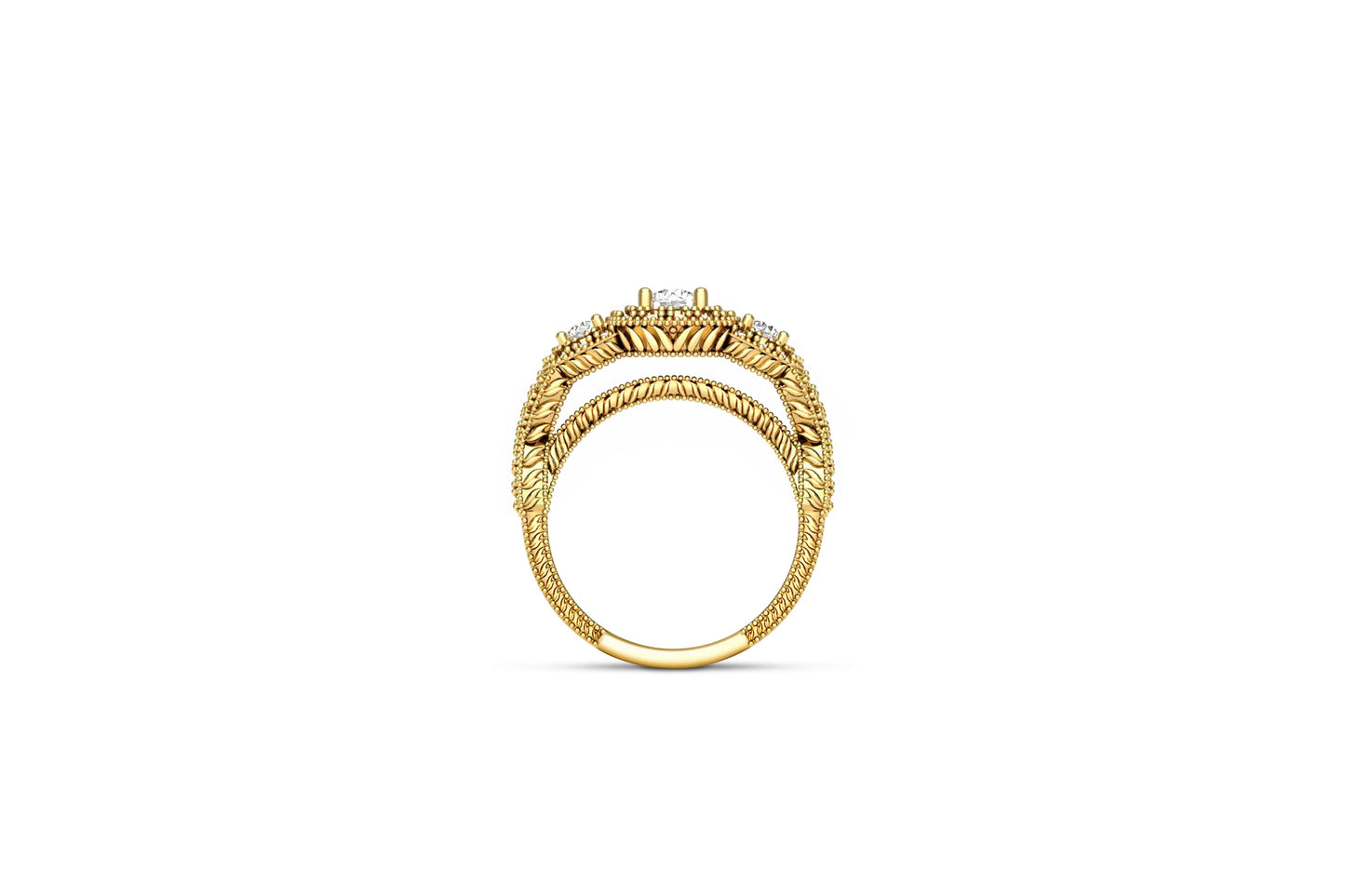 Vintage three Round Moissanite Engagement 14k Gold Ring