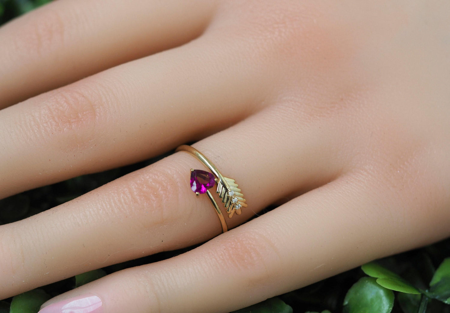 Heart and arrow ring heart garnet ring