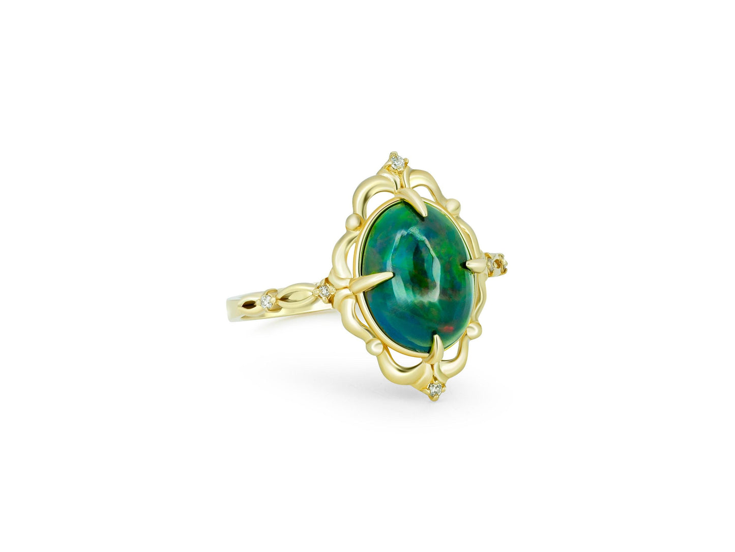 Black opal 14k gold ring