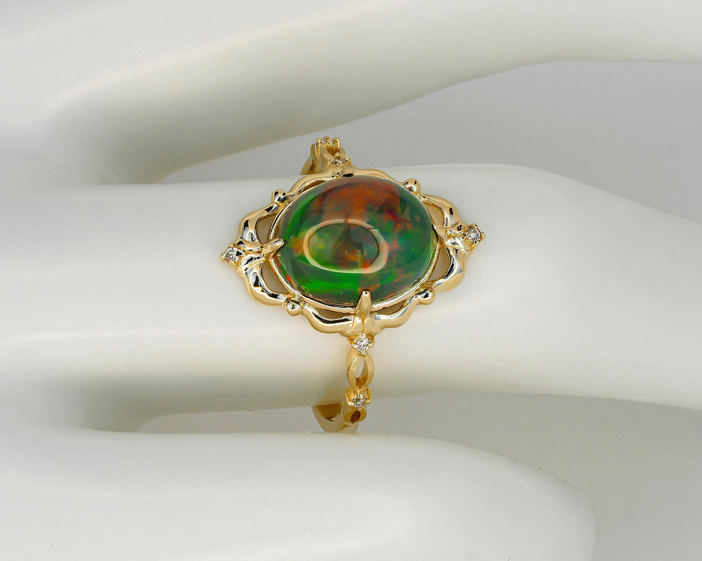 Black opal 14k gold ring