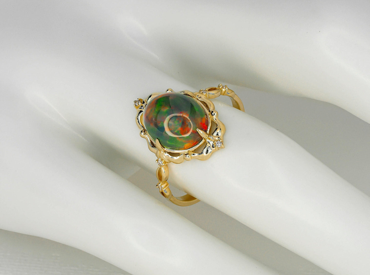 Black opal 14k gold ring