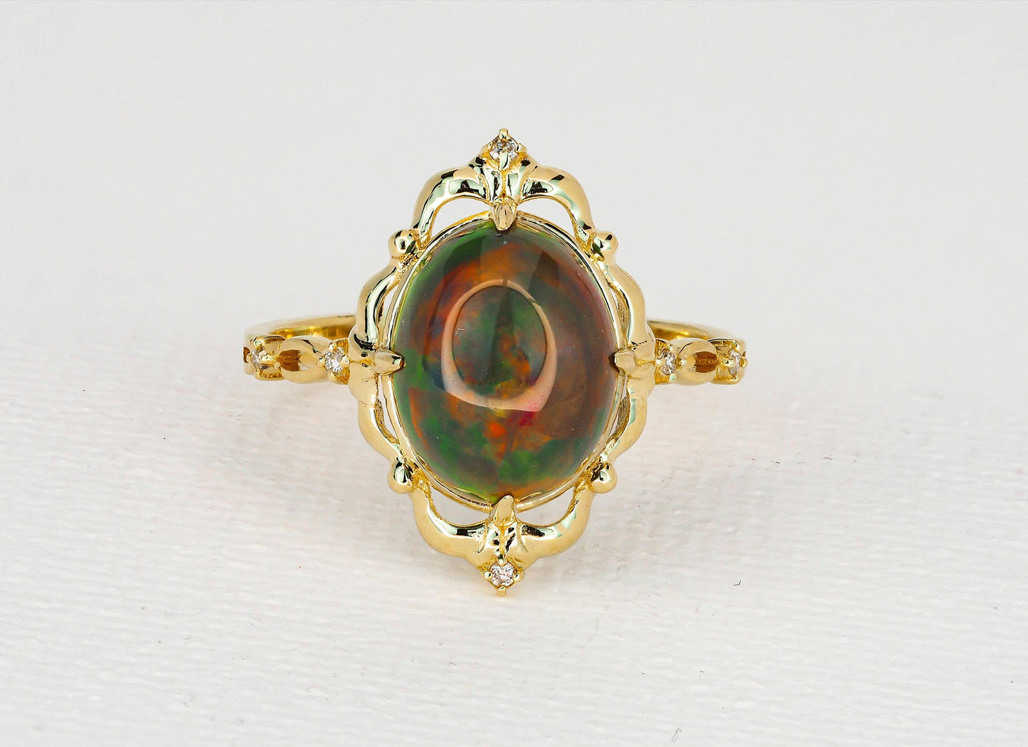 Black opal 14k gold ring