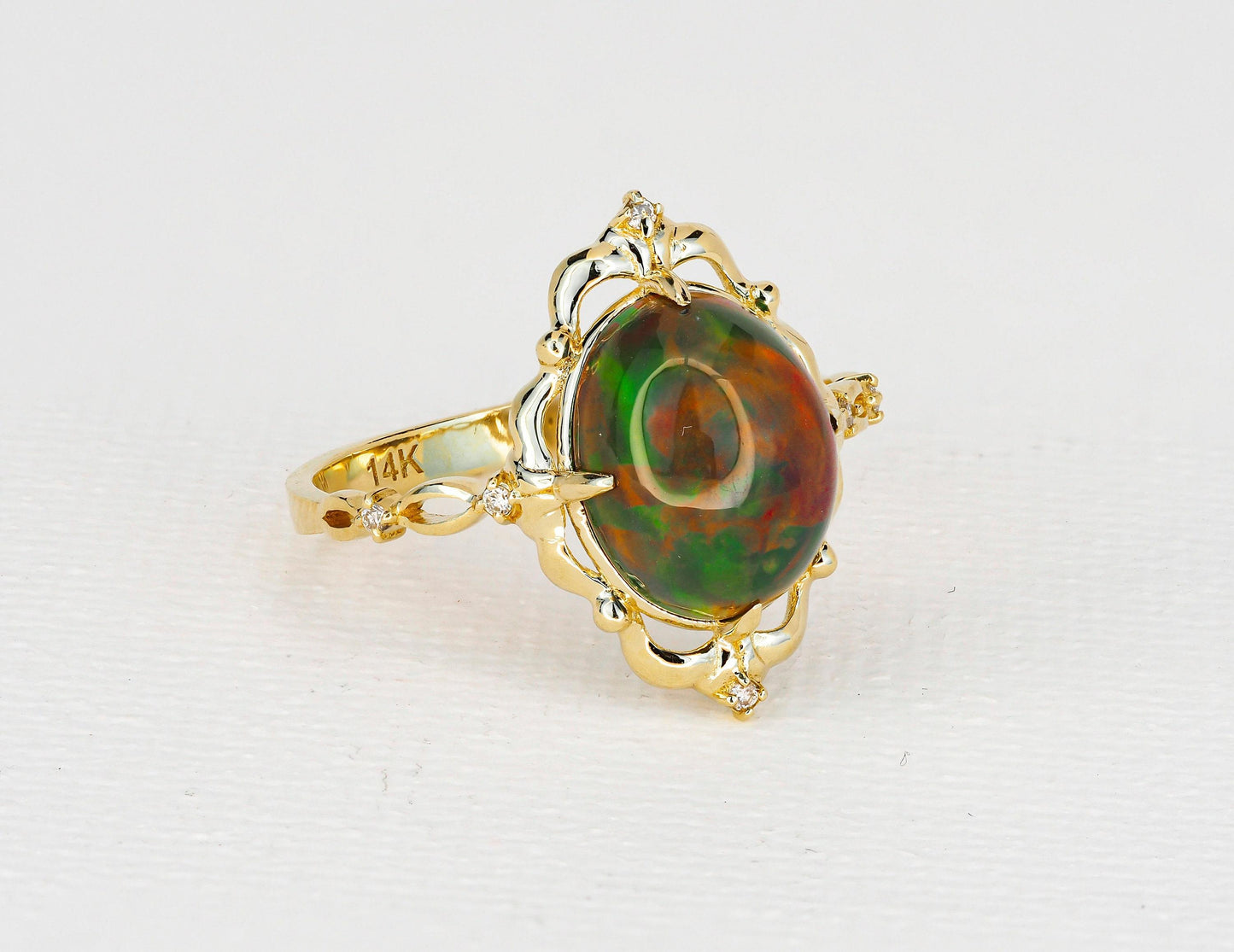 Black opal 14k gold ring