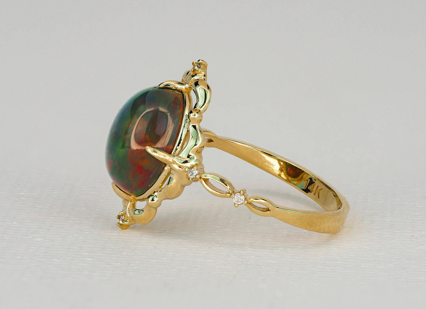 Black opal 14k gold ring