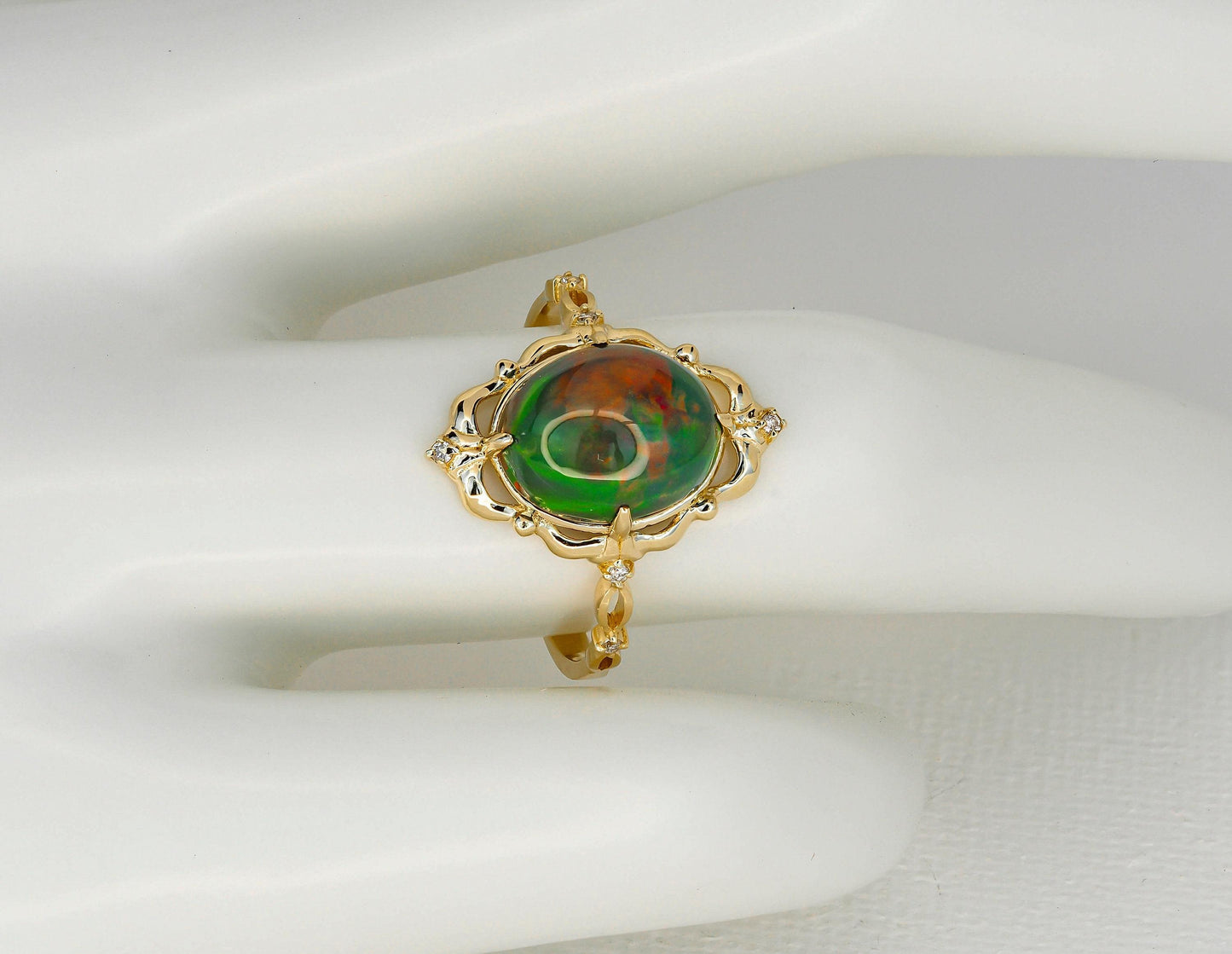 Black opal 14k gold ring