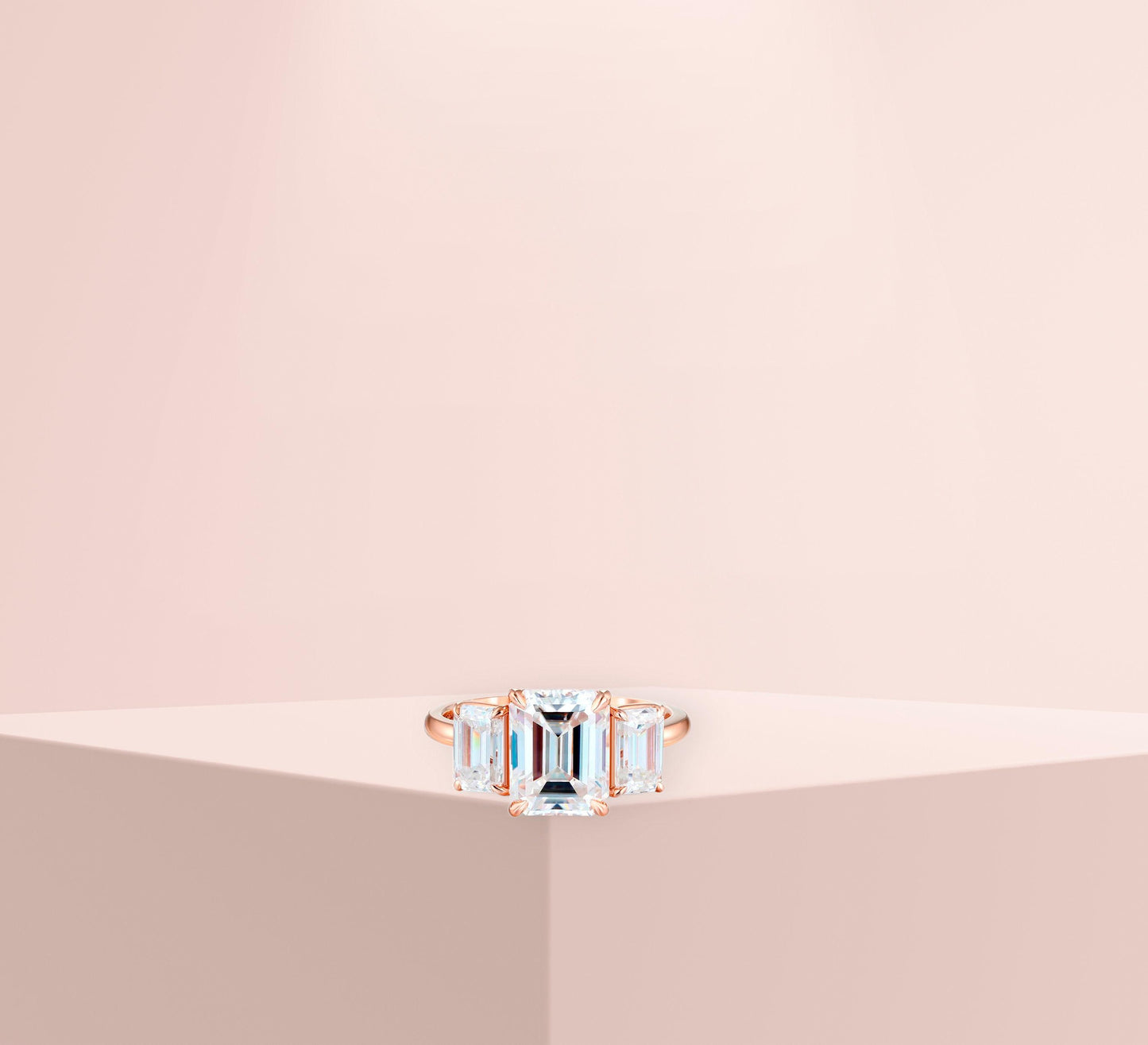 Emerald Cut Moissanite Three Stone Engagement 14k gold Ring