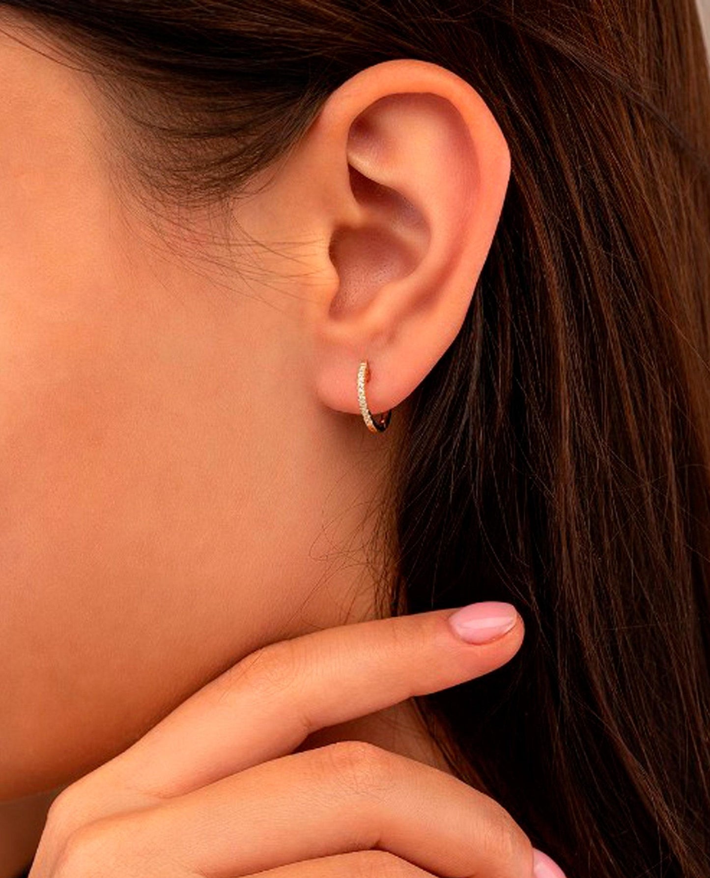 Garnet haggy hoop diamond earrings in 14k gold