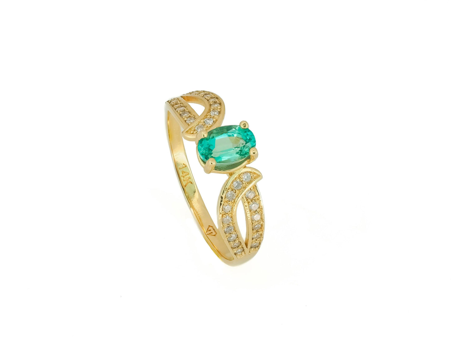Genuine emerald 14k gold ring