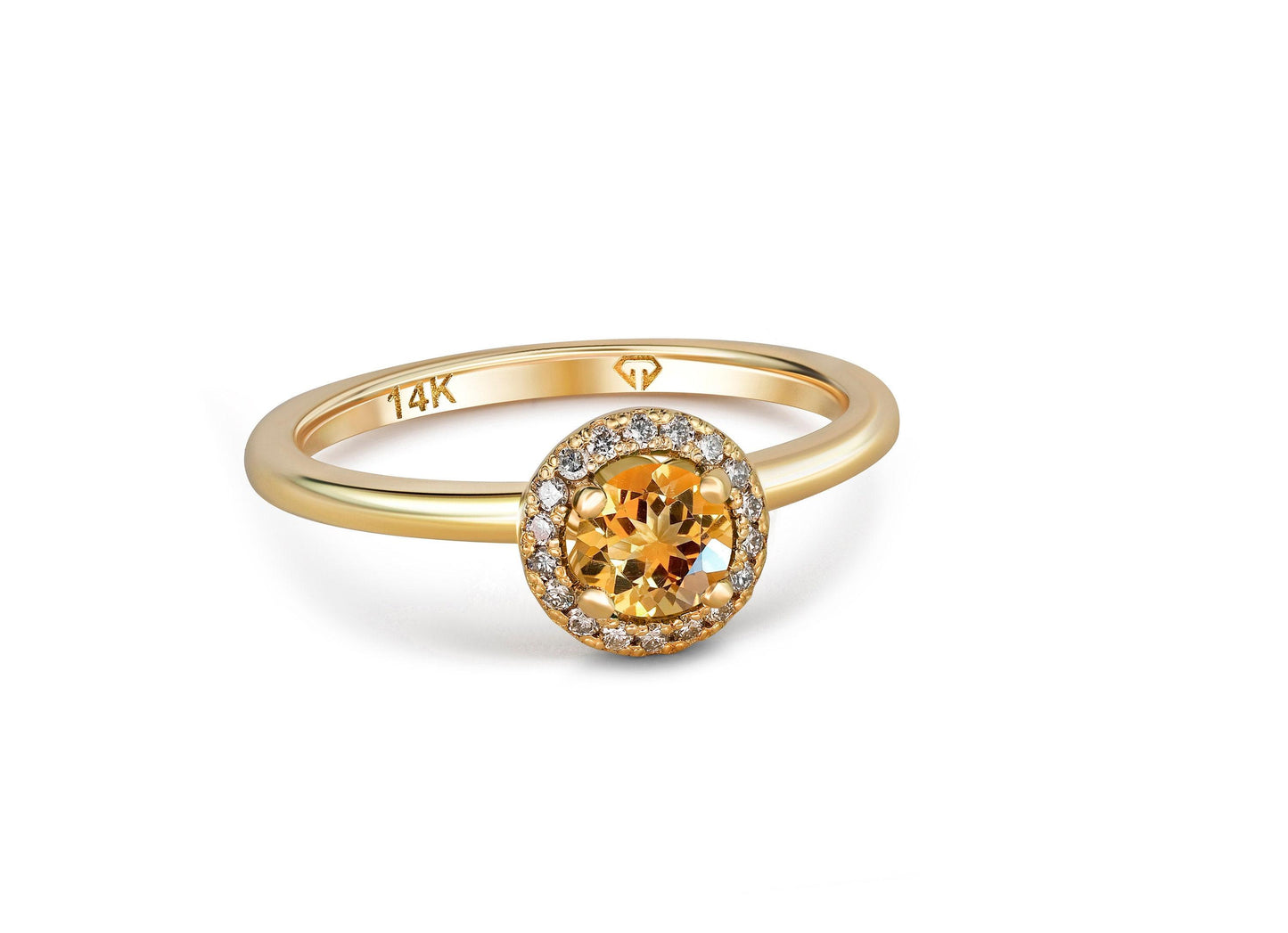 Citrine Ring with Diamonds in 14 Karat Gold