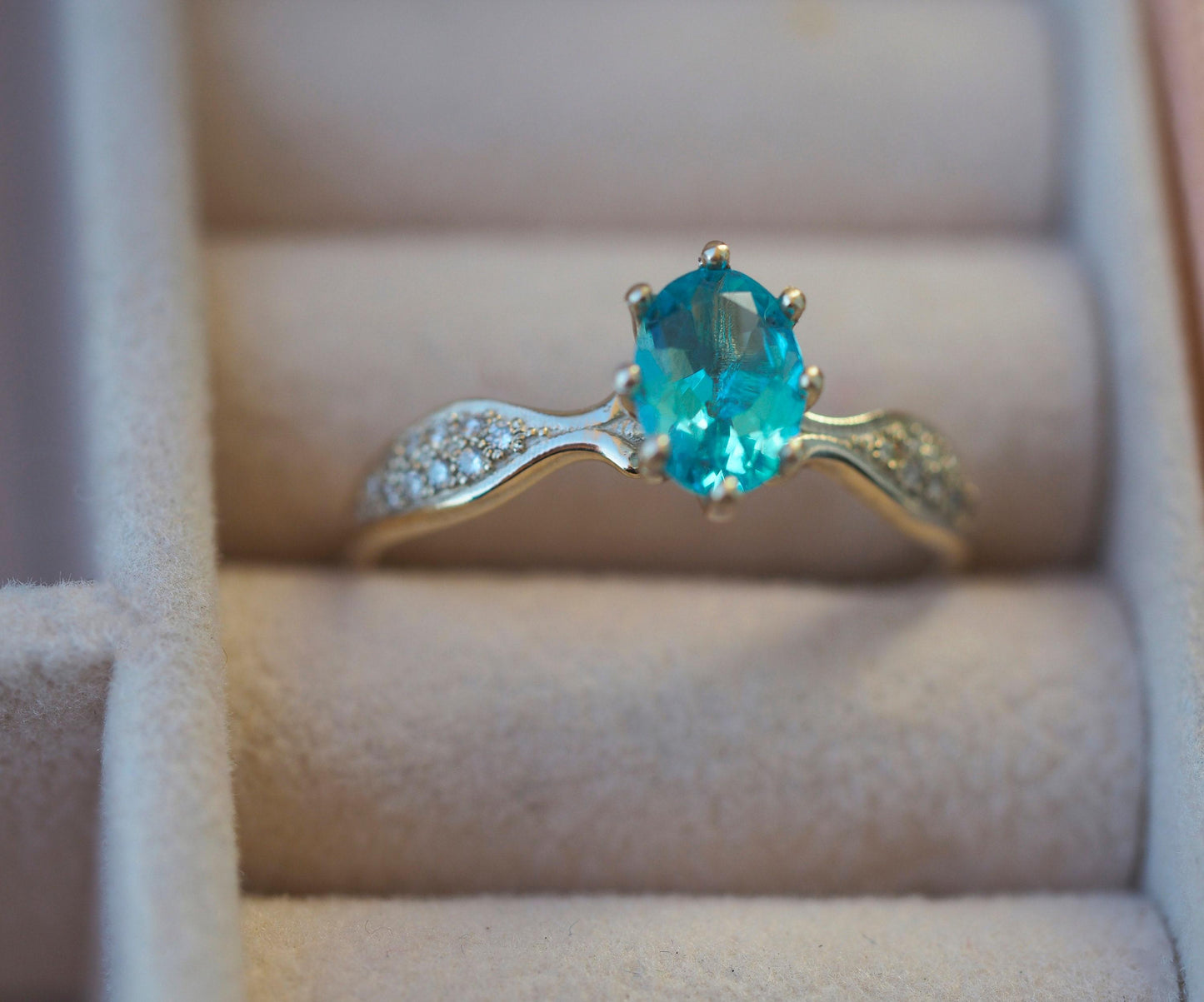Paraiba blue apatite 14k gold ring