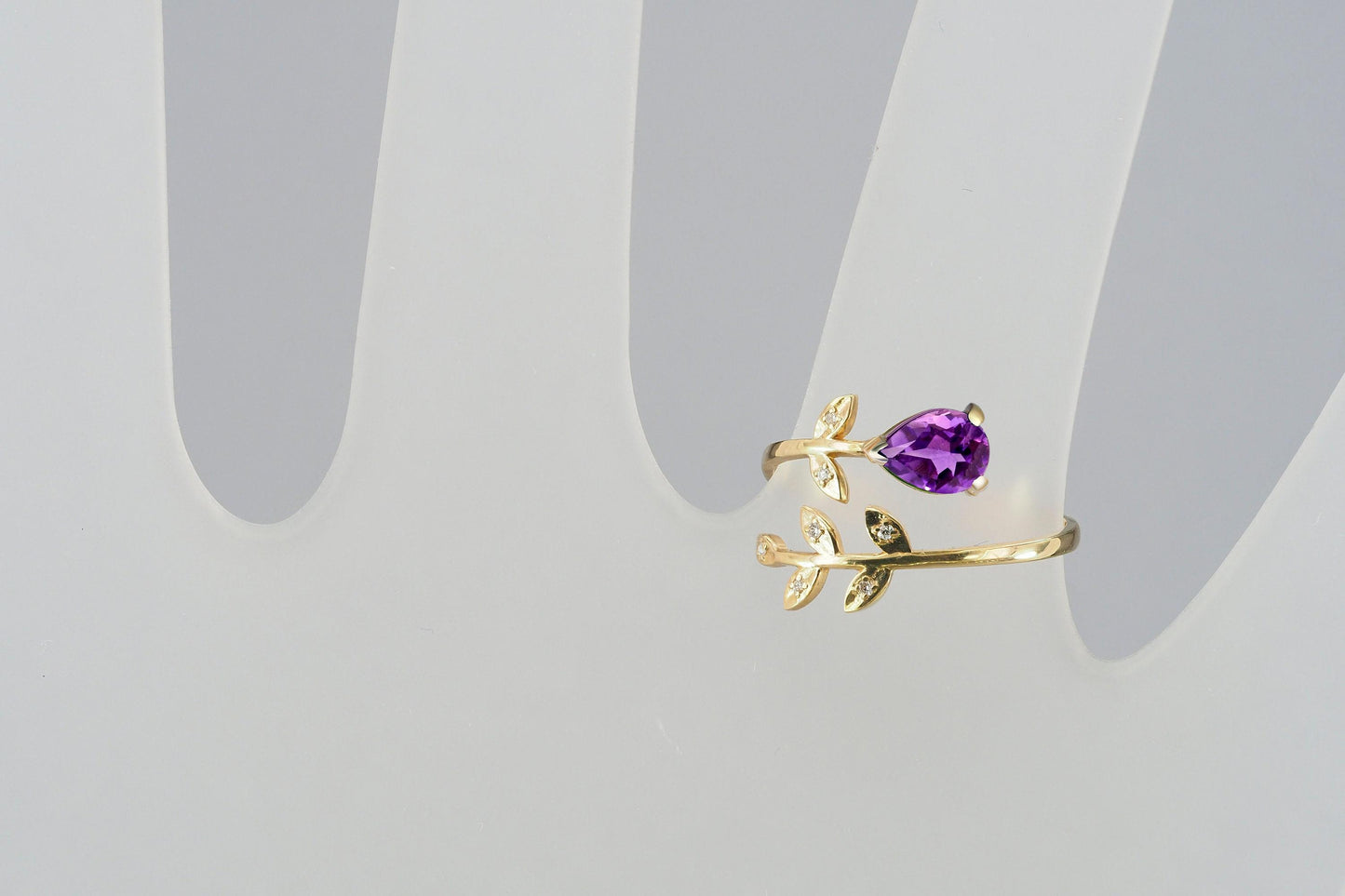 Pear amethyst 14k gold adjustable ring