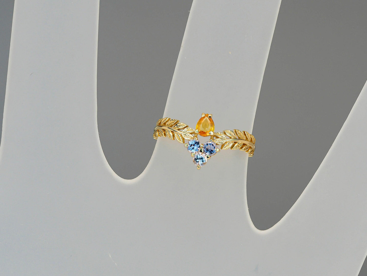 Olive leaves 14k gold ring