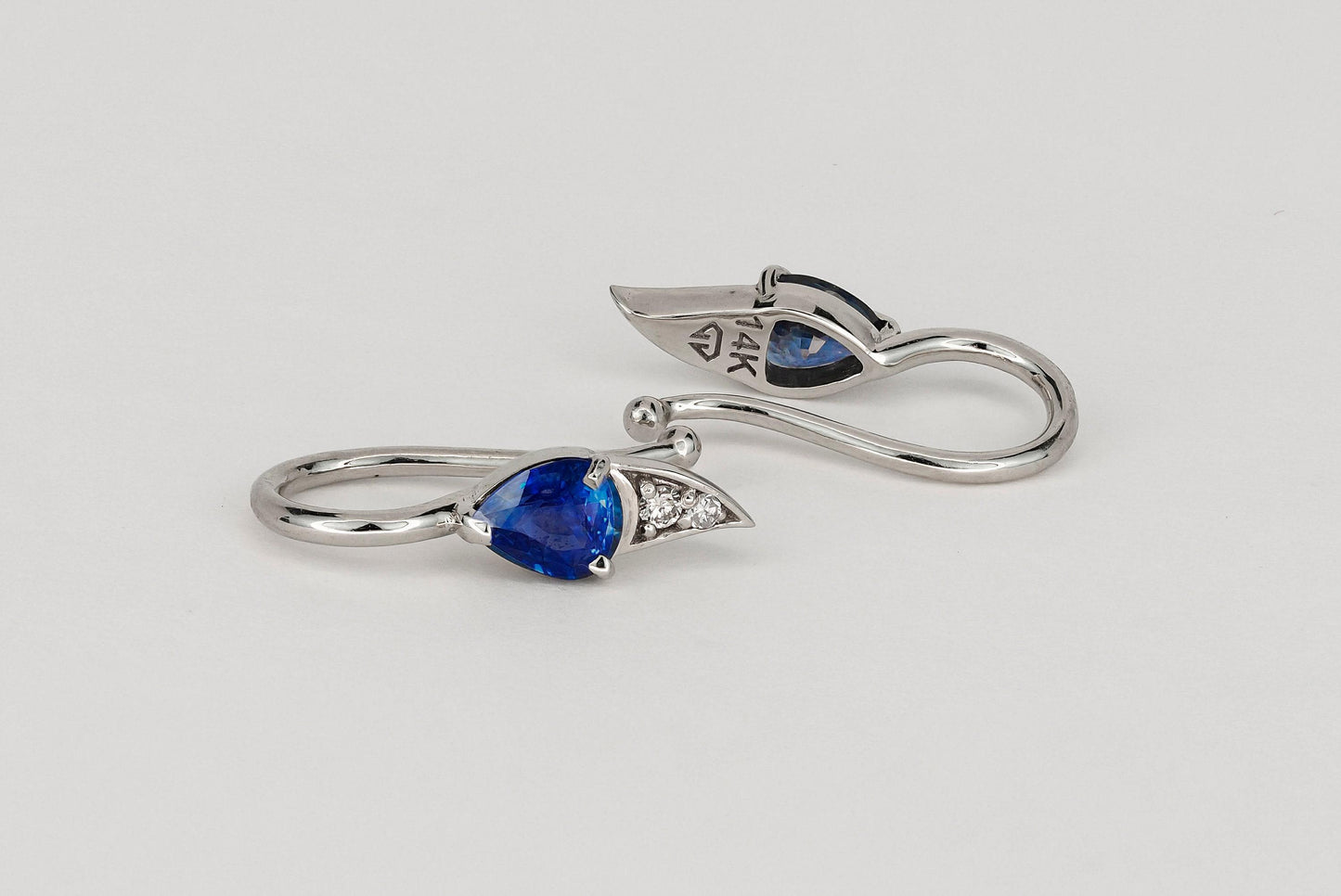Pear sapphires 14k gold earrings
