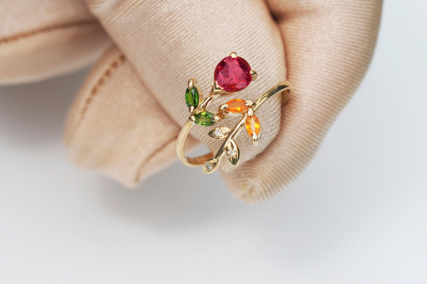 Pink tourmaline adjustable ring in 14k gold