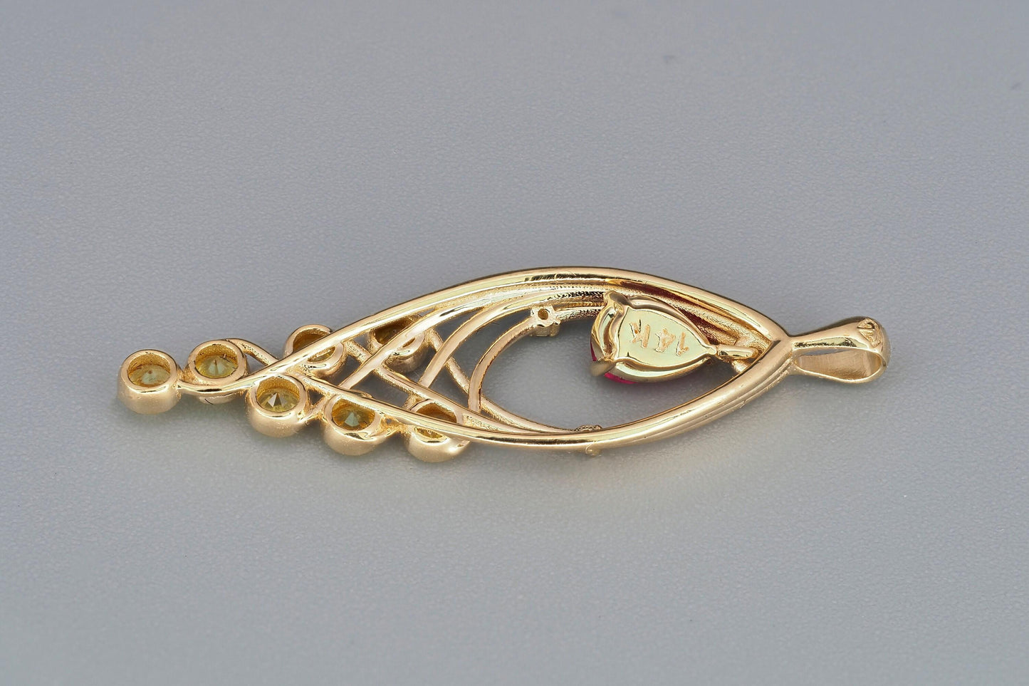 Ruby, Sapphires, Diamonds 14k gold pendant