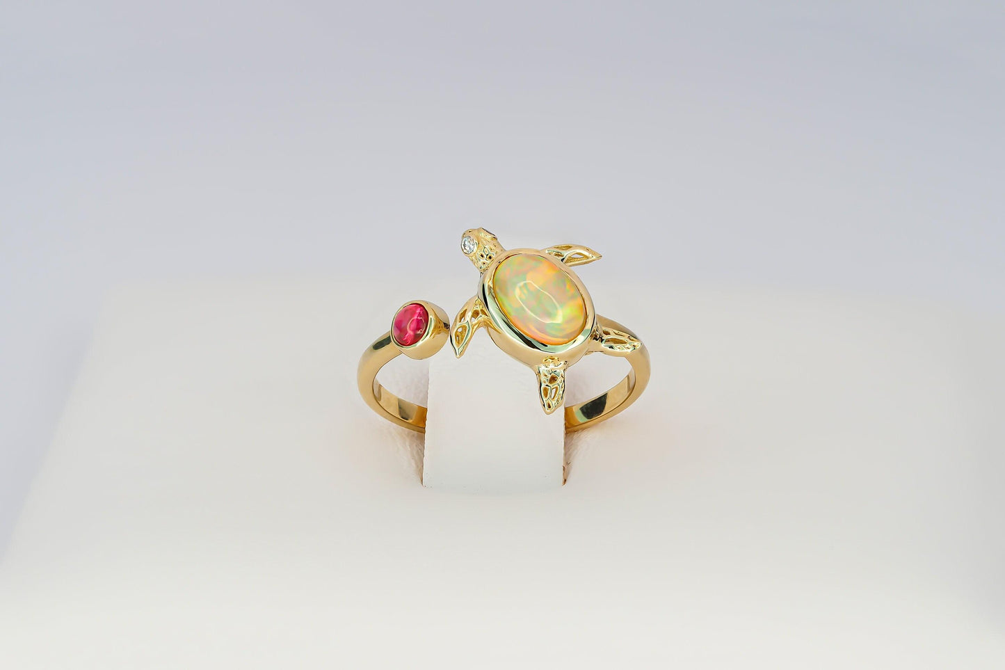Sea Turtle 14k gold ring with opal