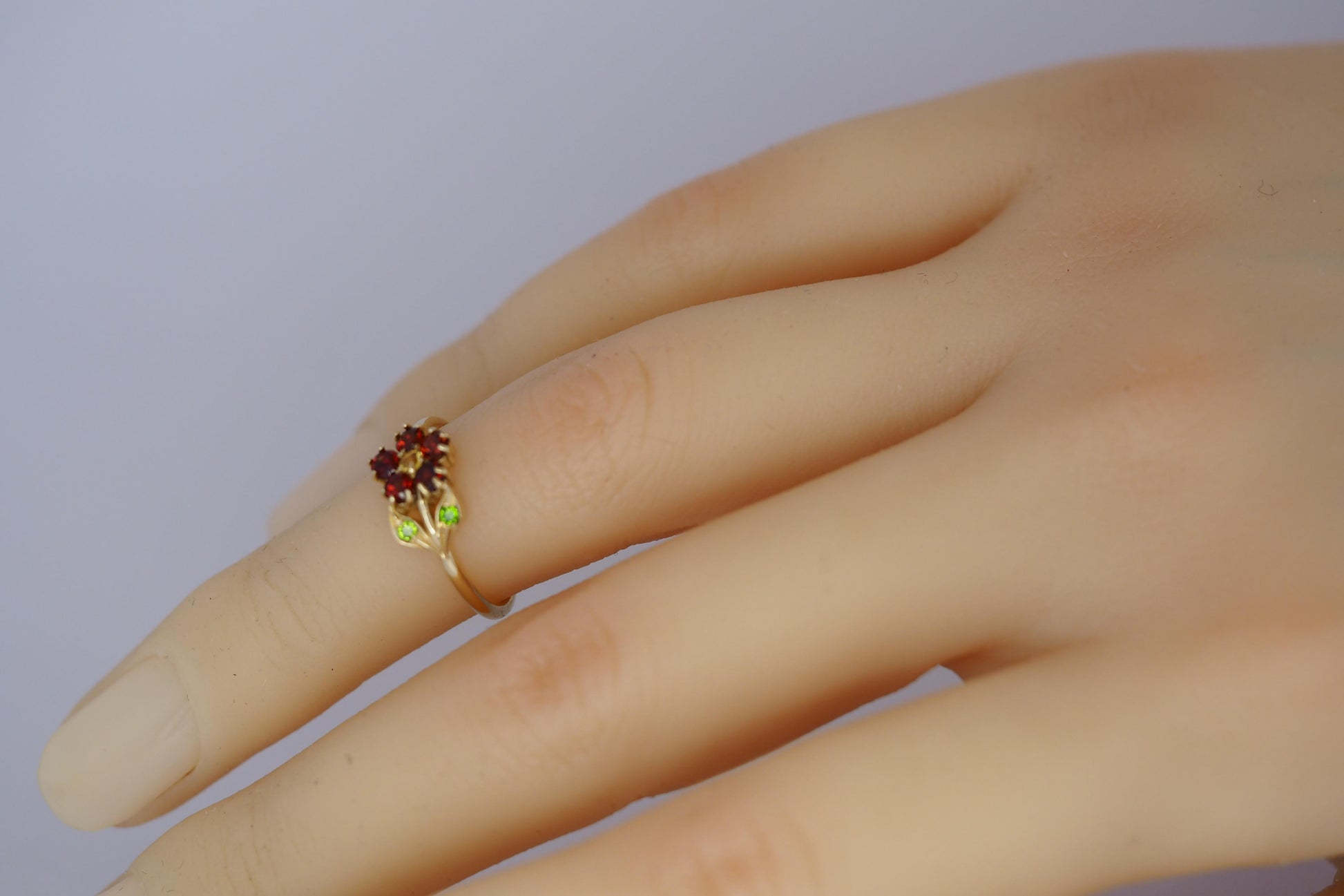 Rainbow gemstones flower ring in 14k gold