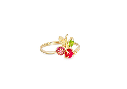 Gold Cherry ruby ring in 14k gold