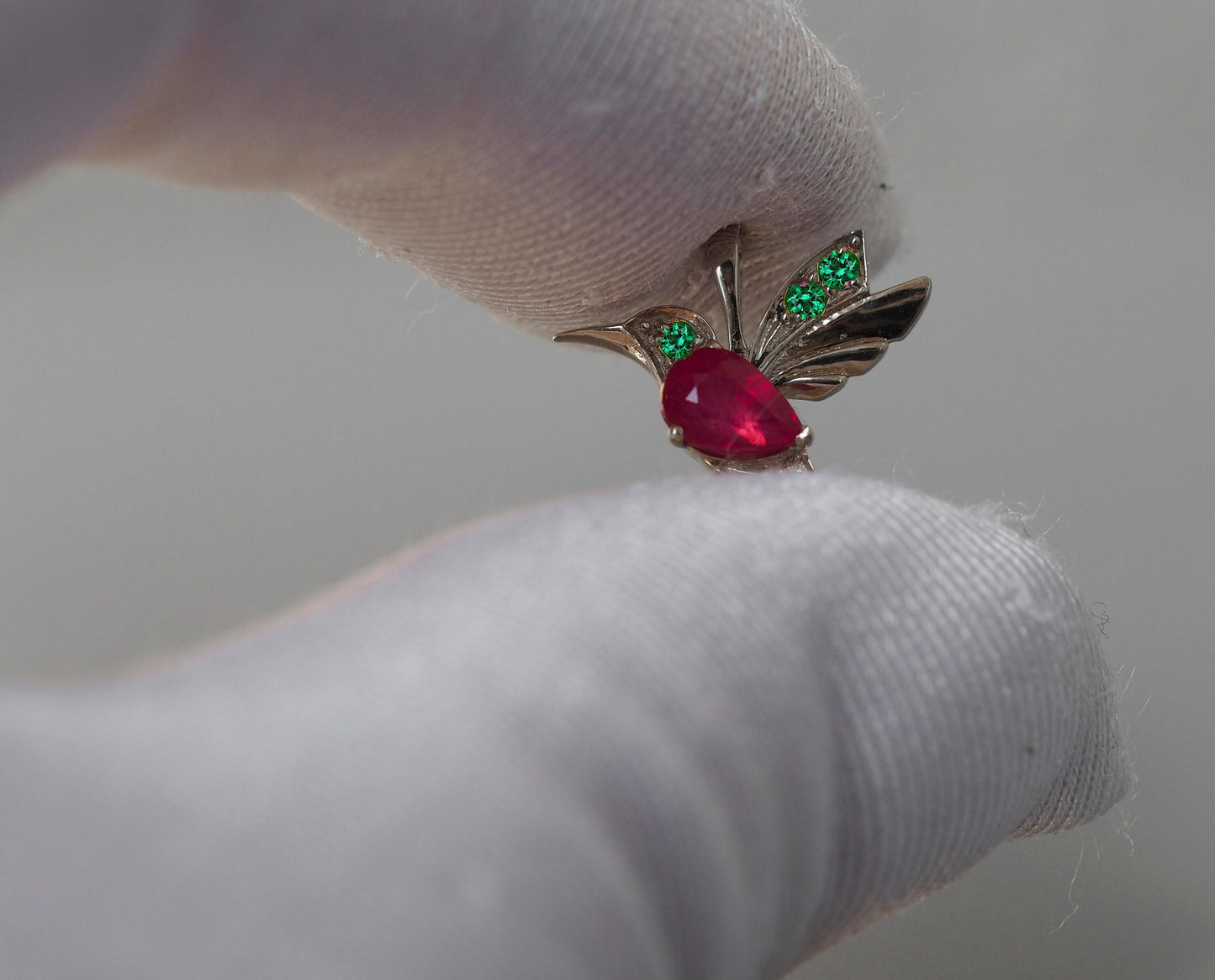 14k Gold Hummingbird Pendant with Rubie
