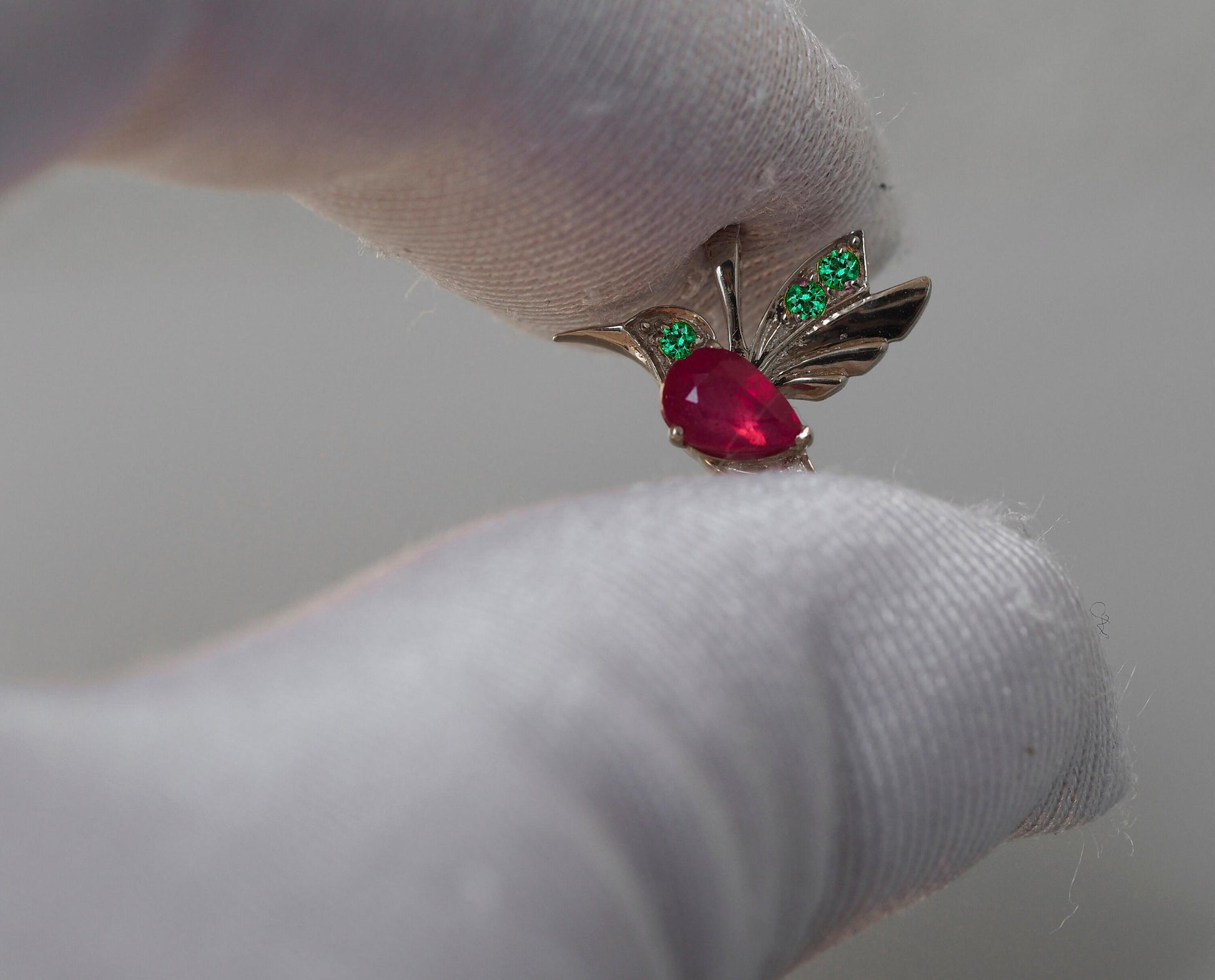 14k Gold Hummingbird Pendant with Rubie