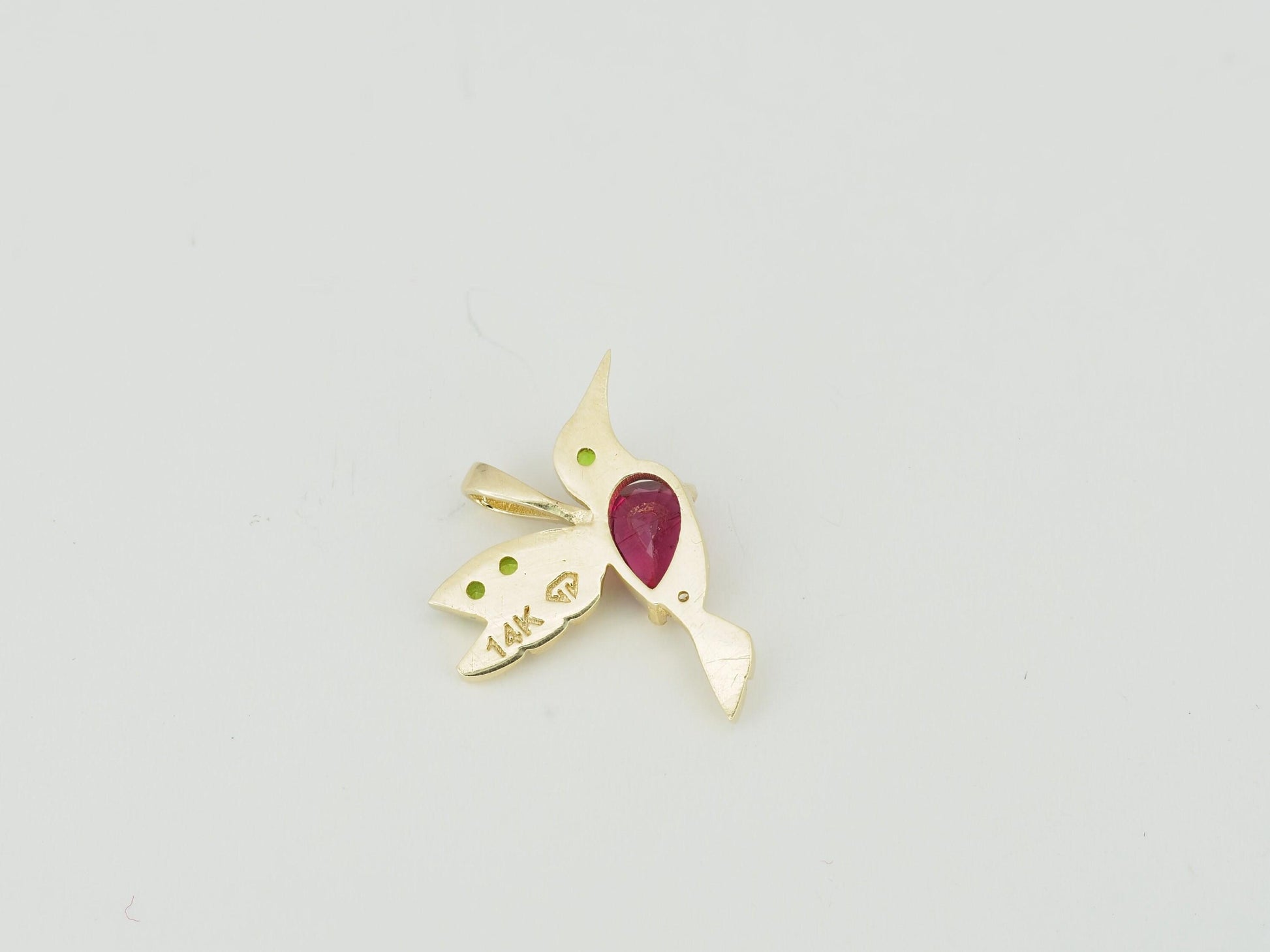 14k Gold Hummingbird Pendant with Rubie