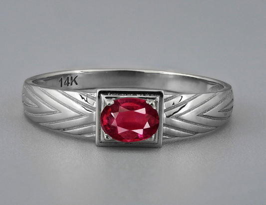 14k Gold Mens Ring with Ruby