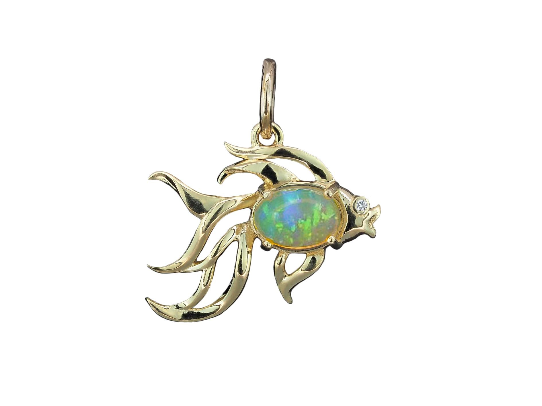 Opal Fish pendant in 14k gold