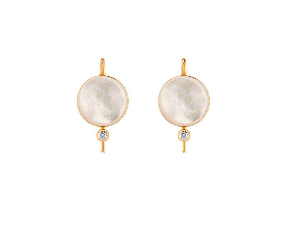 White Mother Of Pearl Shell 14k gold Earrings with moissanite.