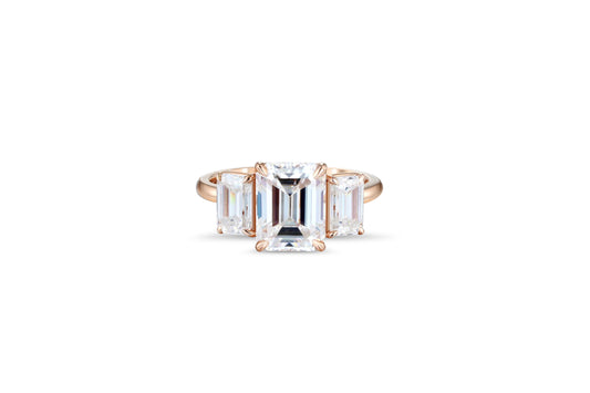 Emerald Cut Moissanite Three Stone Engagement 14k gold Ring