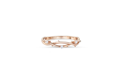 Moissanite twig wedding 14k gold band