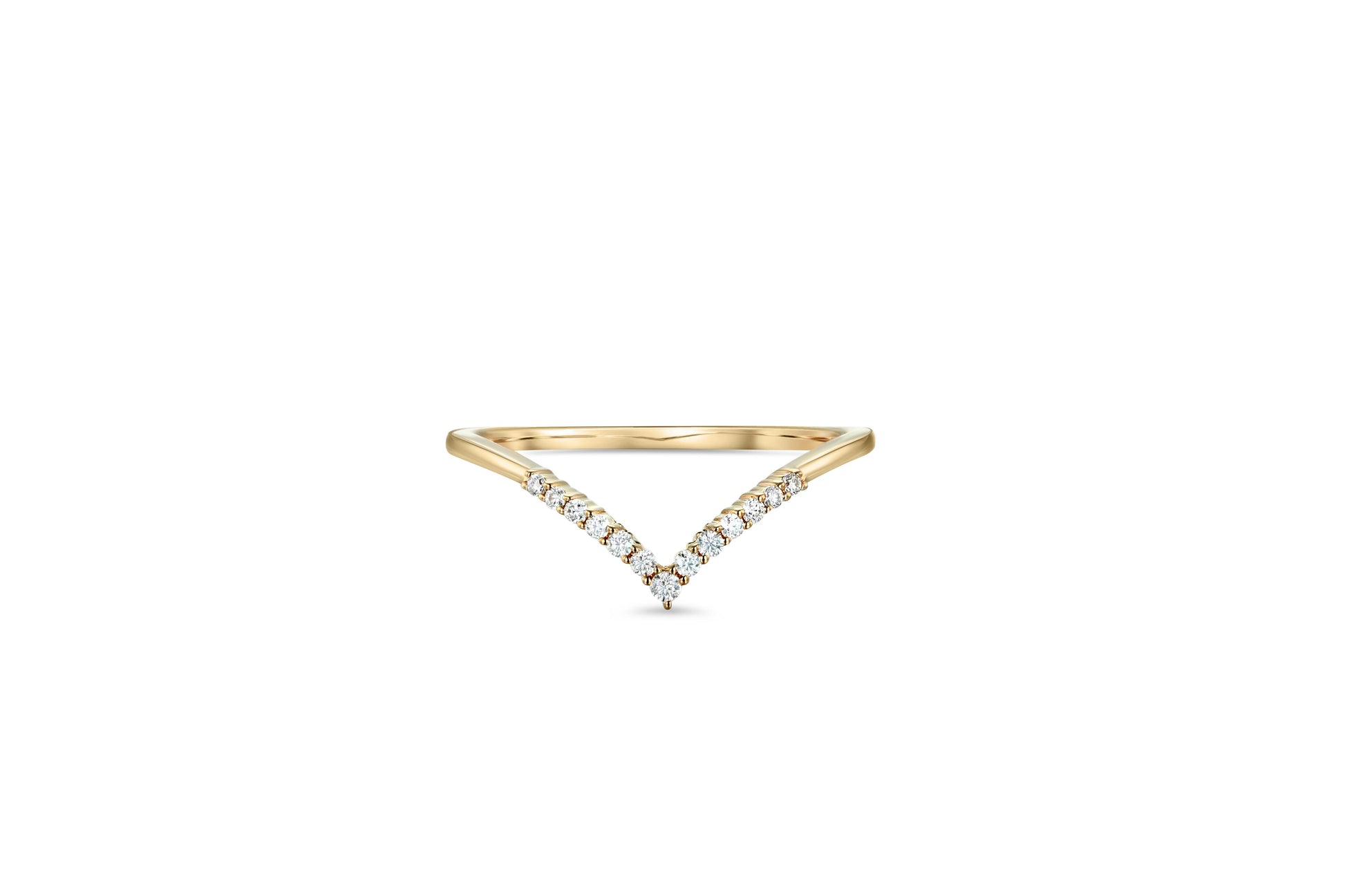 Round moissanite Chevron 14k gold ring