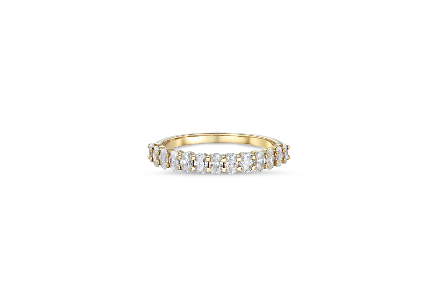 Oval moissanite 14k gold semi eternity wedding band