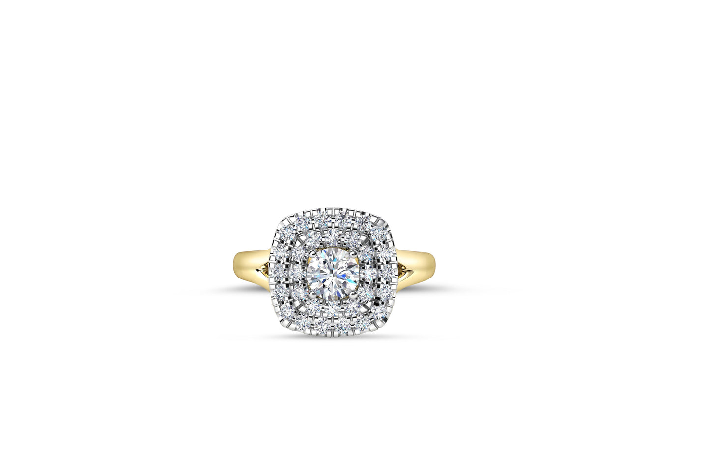 Double Halo Cathedral Set moissanite 14k gold ring