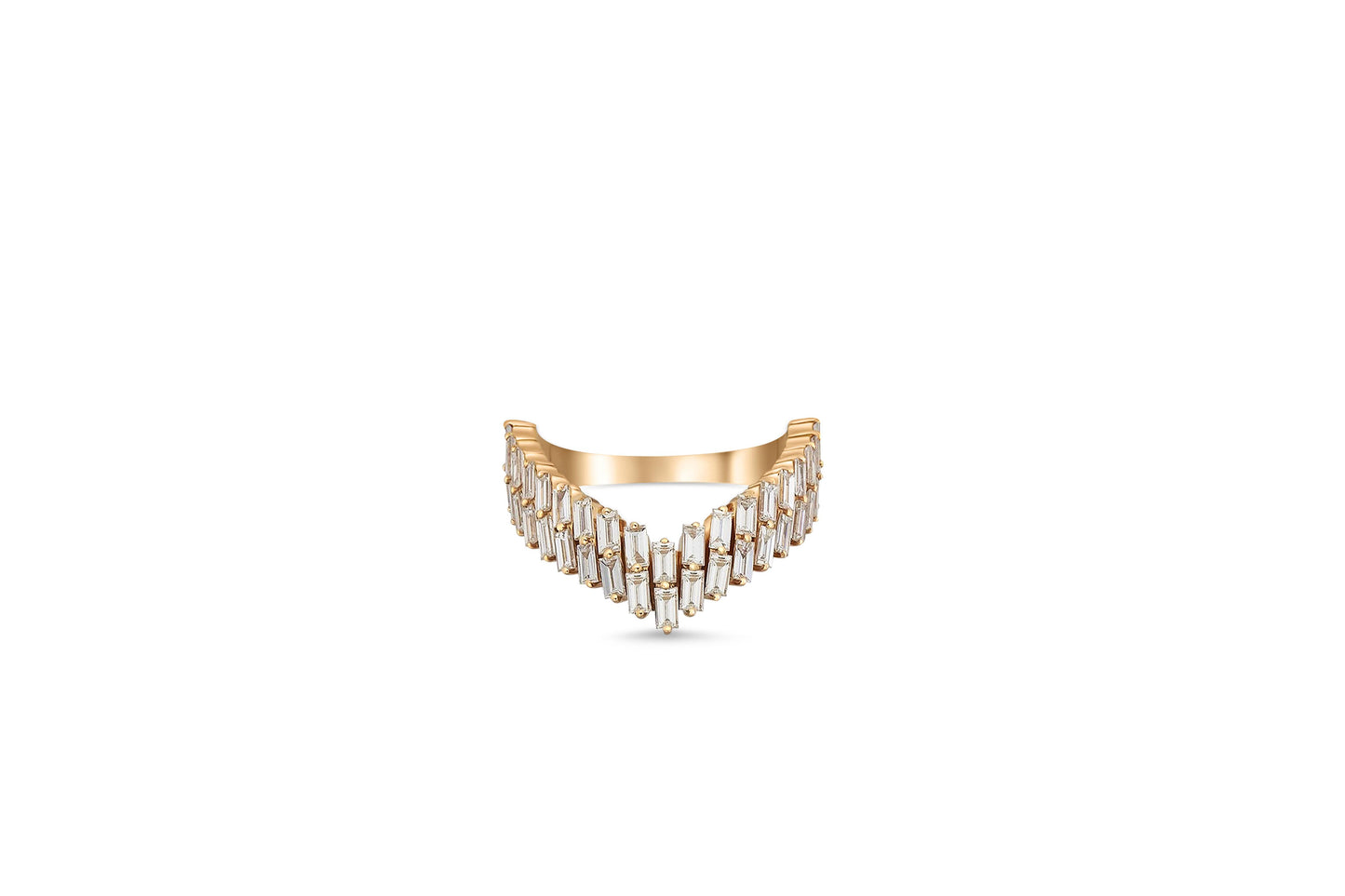 Art Deco Baguette Chevron 14k gold ring