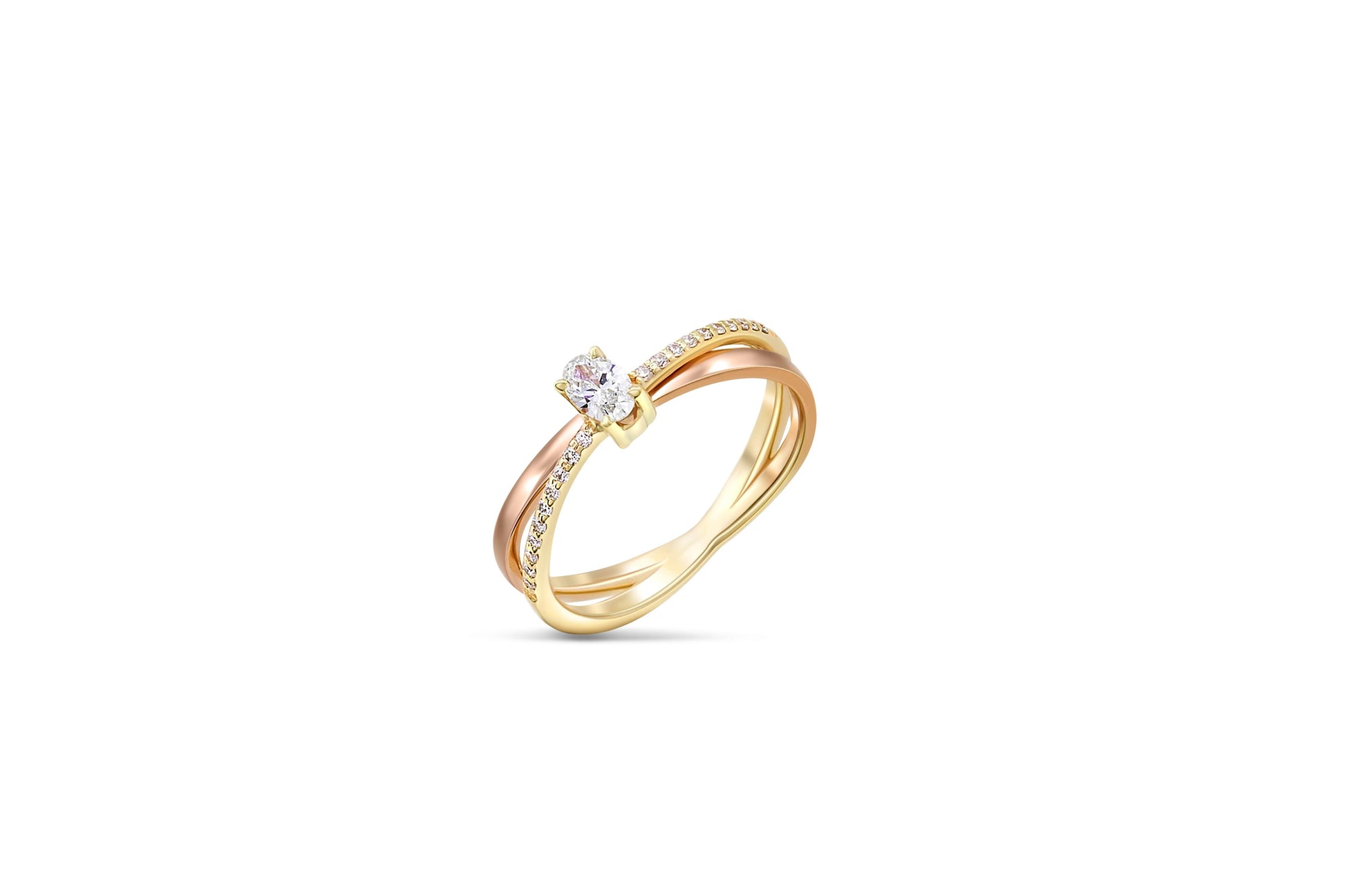 Oval moissanite spiral 14k gold ring