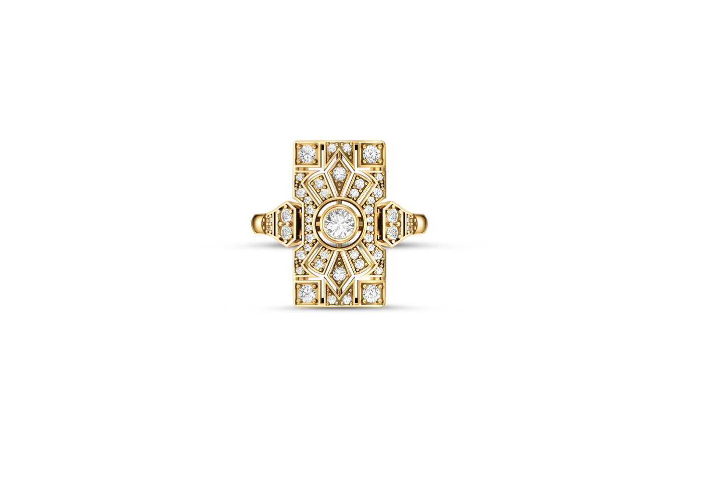 Art Deco Moissanite wedding 14k gold ring