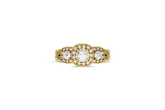 Vintage three Round Moissanite Engagement 14k Gold Ring