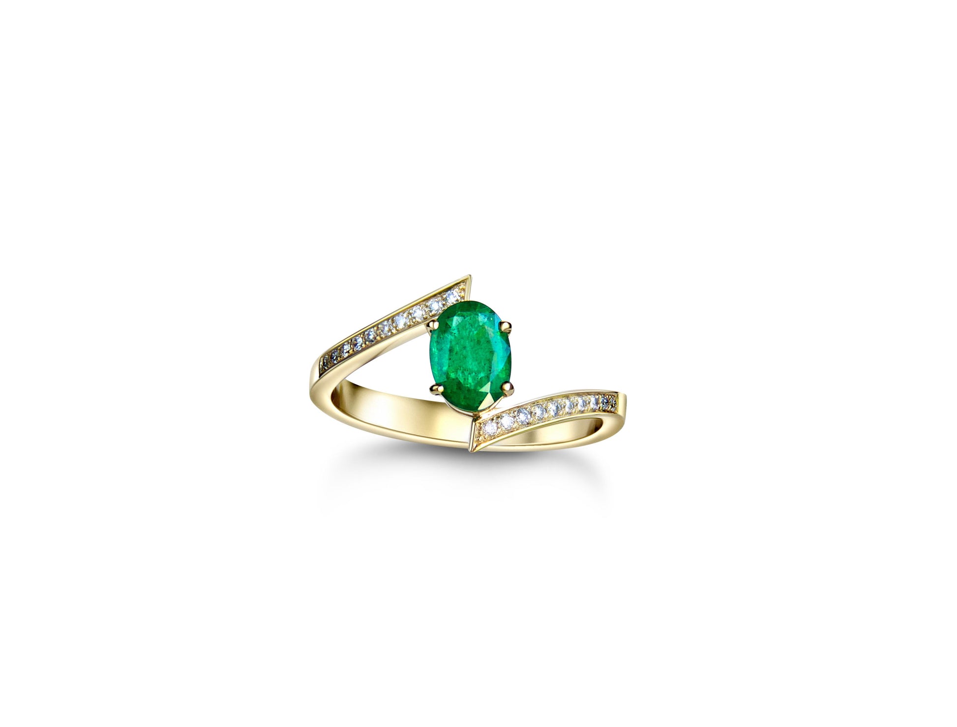 Emerald and diamonds 14k gold ring