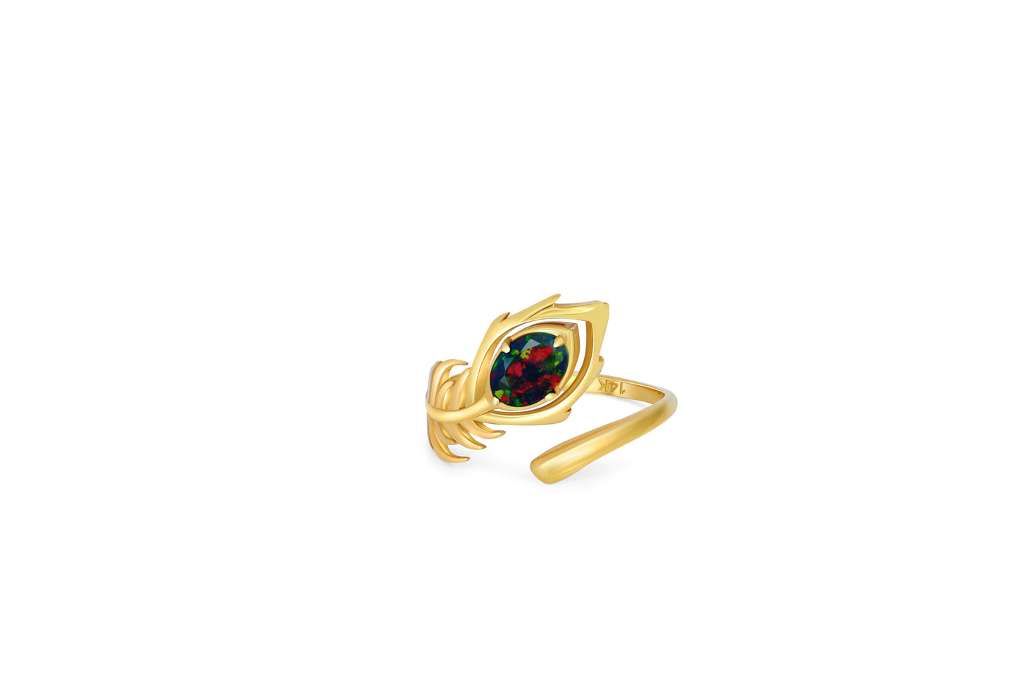 Peacock Feather Opal 14k gold ring