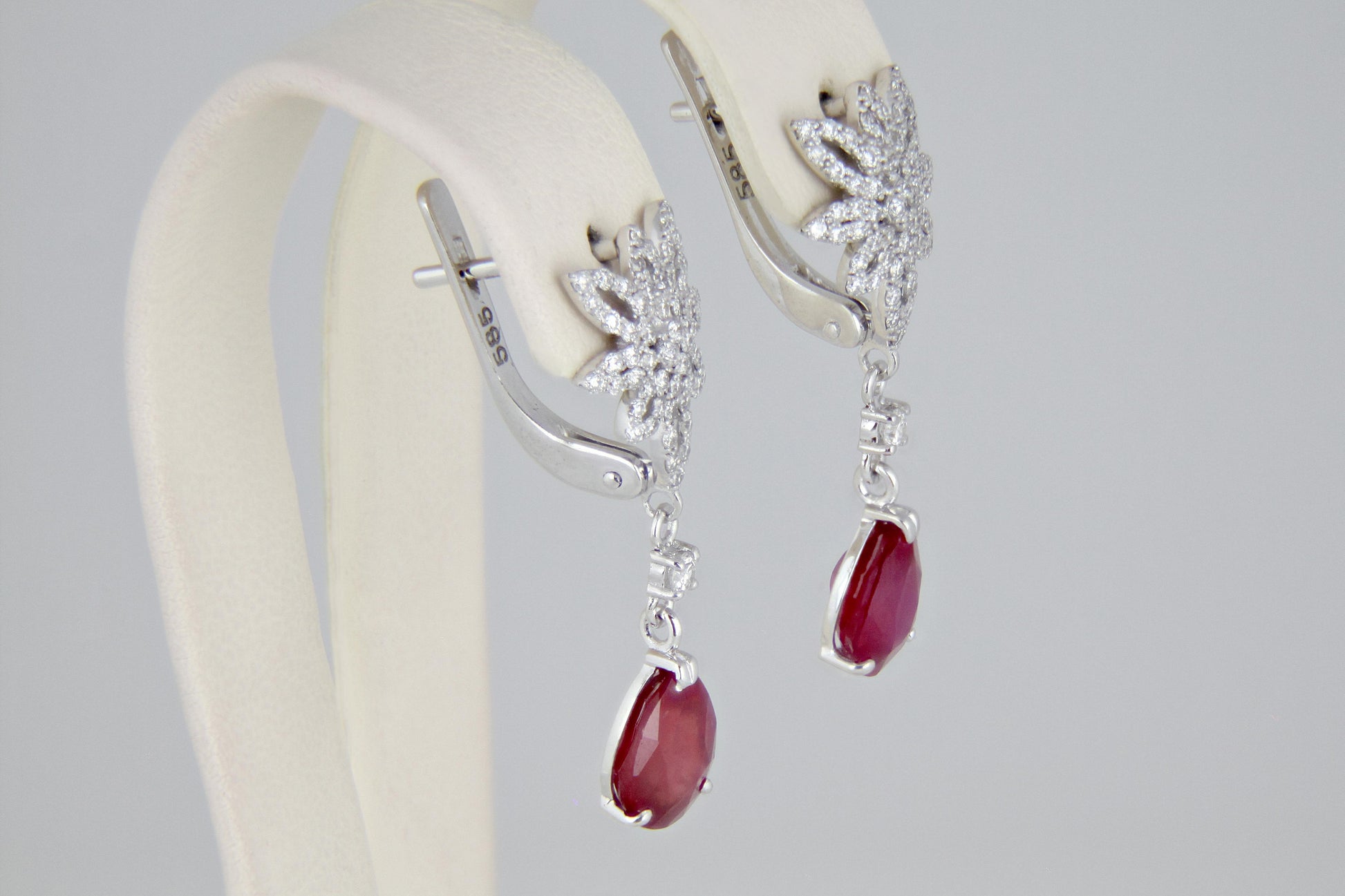 Pear ruby 14k gold dangle earrings