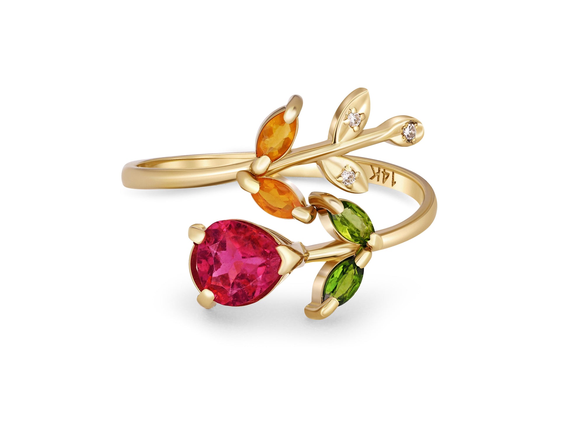 Pink tourmaline adjustable ring in 14k gold