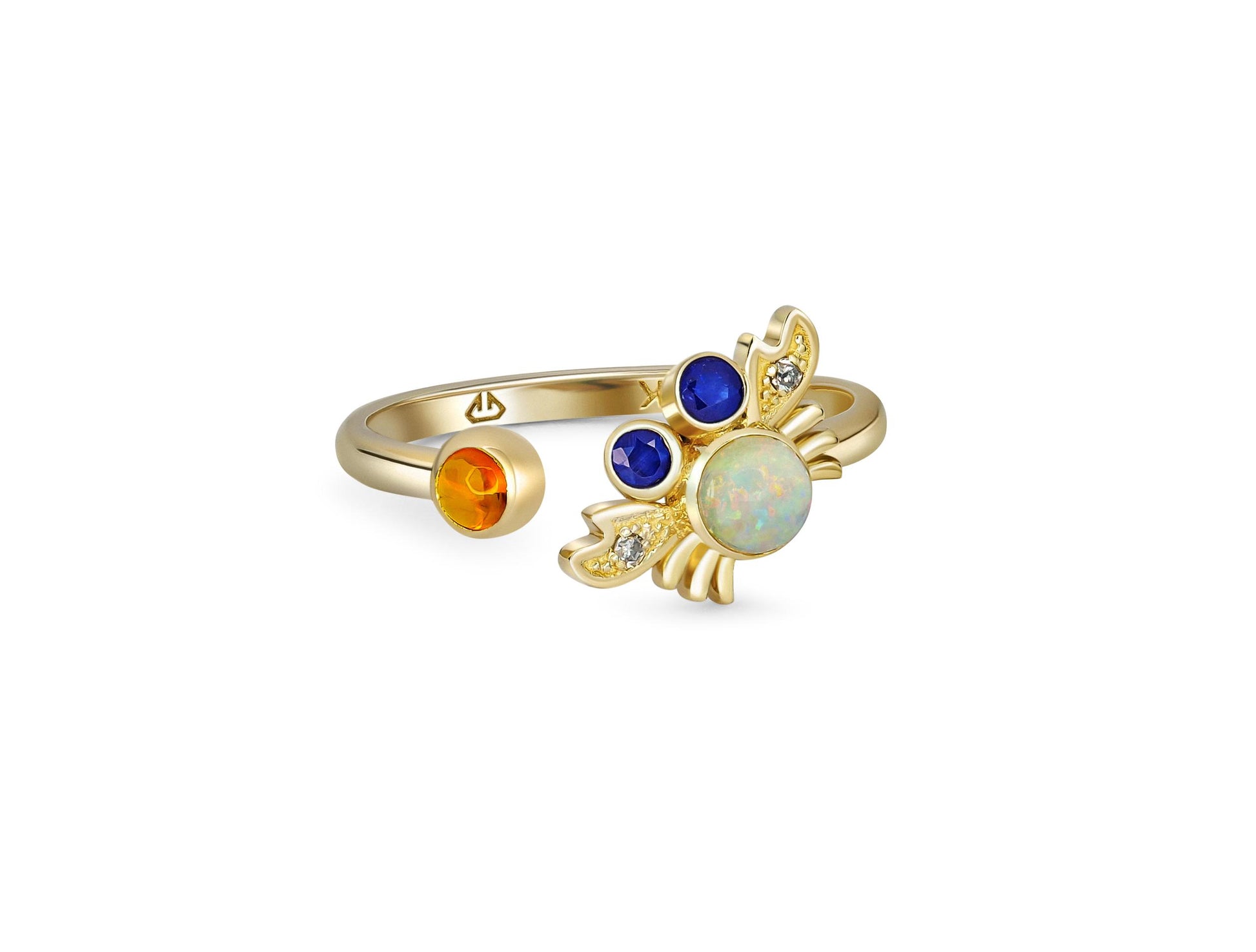 Crab gold ring with opal in 14k gold