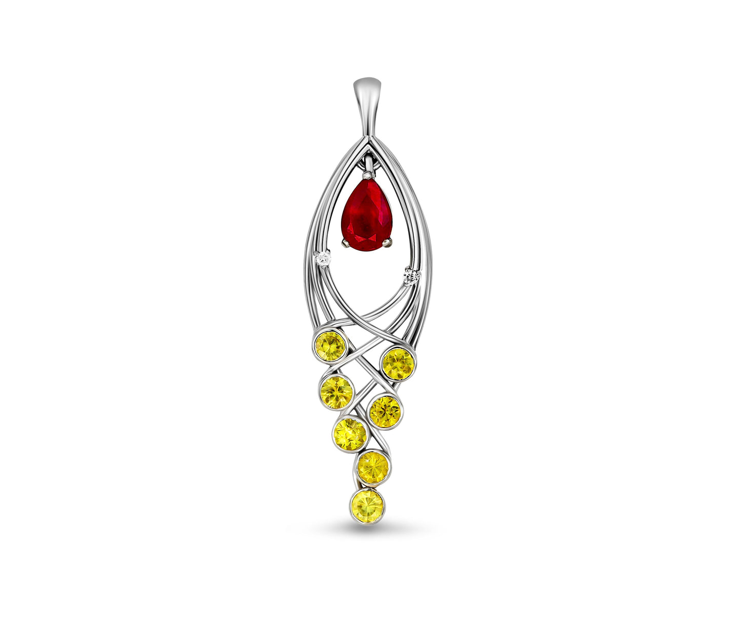 Ruby, Sapphires, Diamonds 14k gold pendant