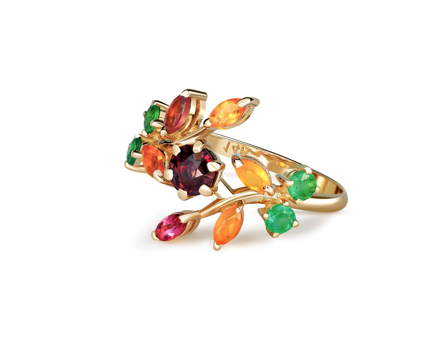 Multicolor automn color gemstone ring in 14k gold