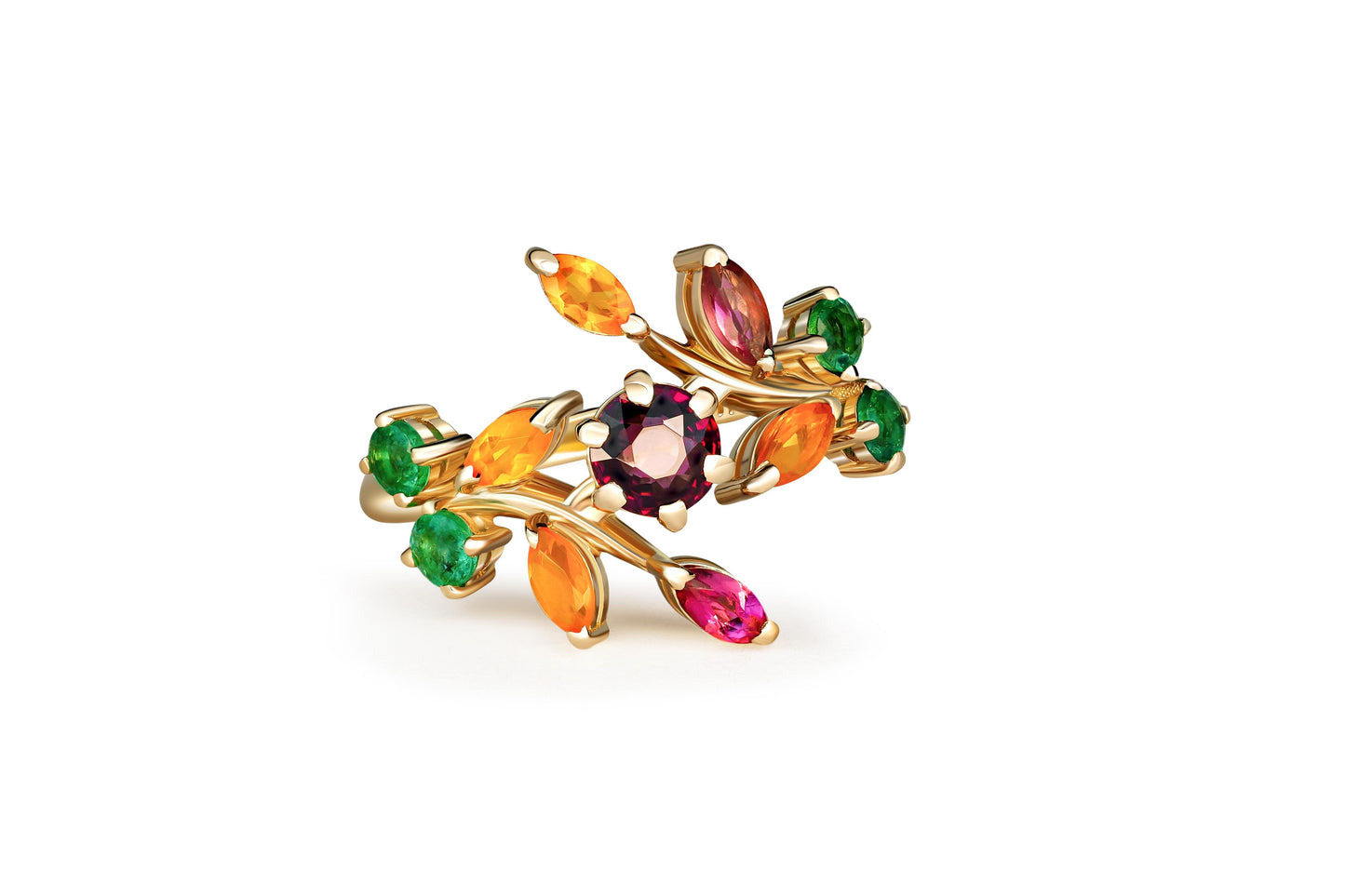 Multicolor automn color gemstone ring in 14k gold