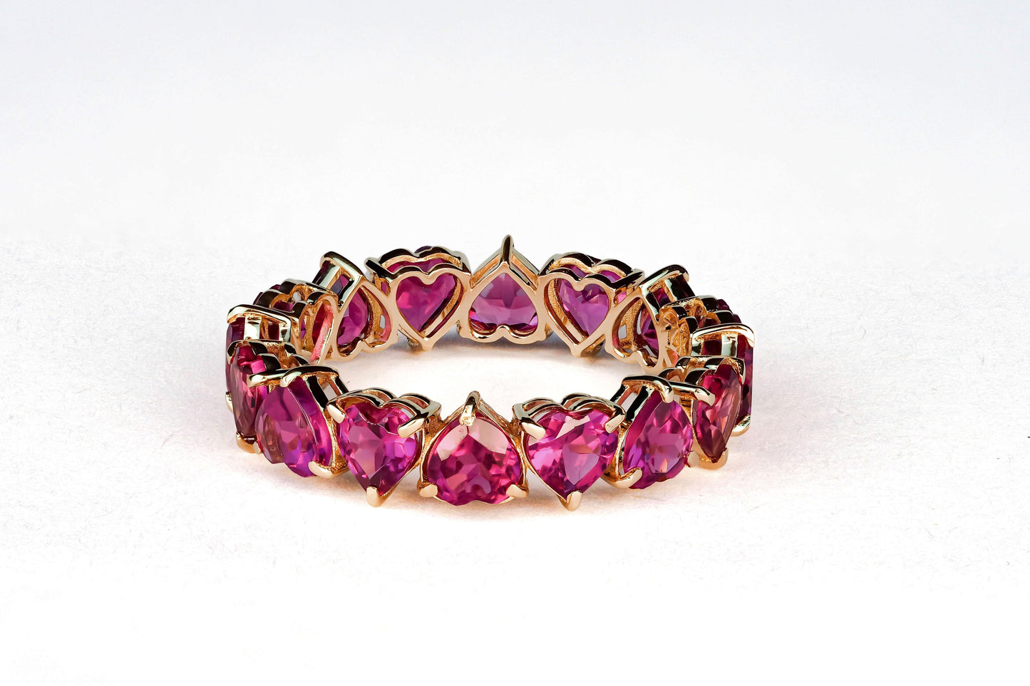 Heart garnet Eternity Ring in 14k gold