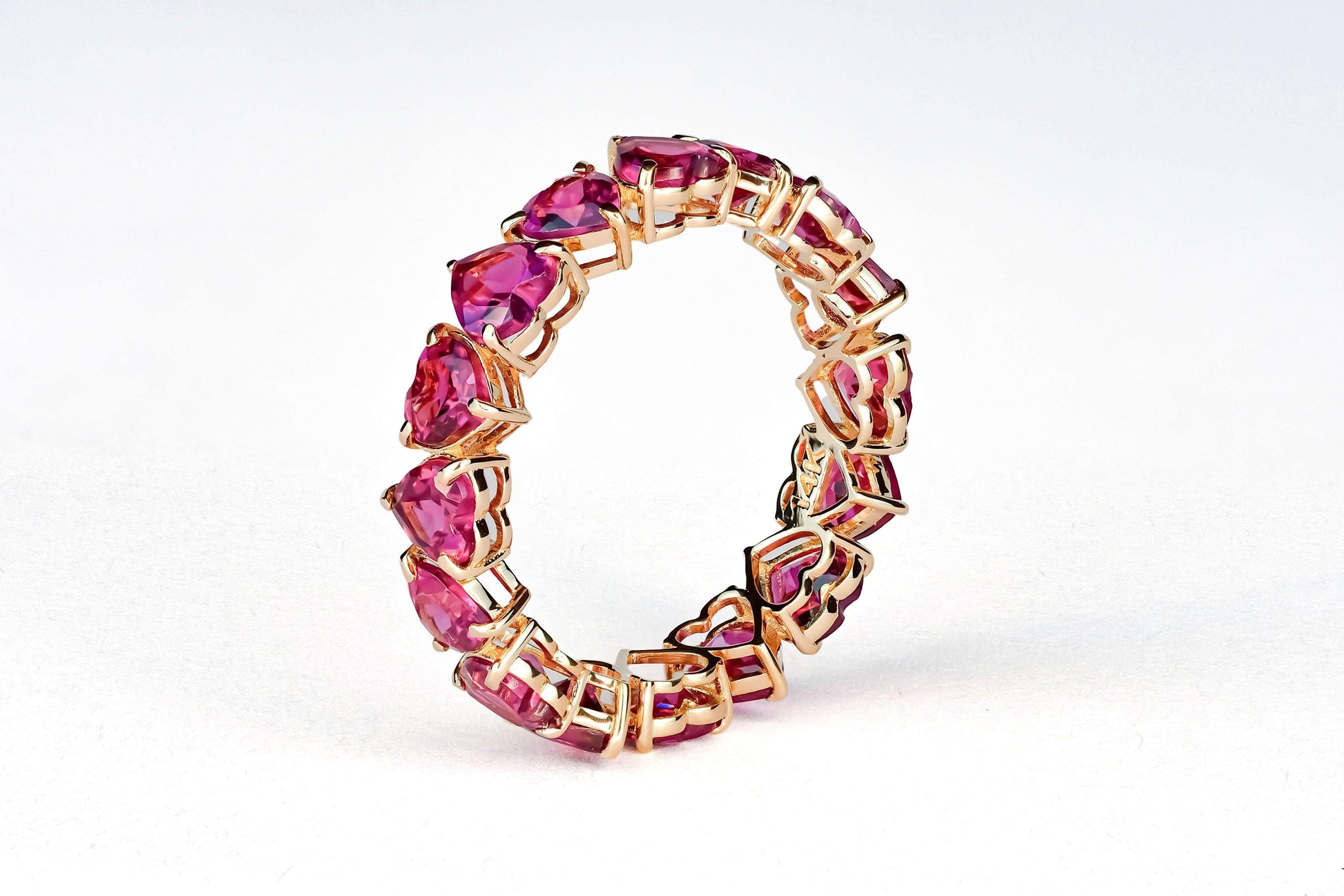 Heart garnet Eternity Ring in 14k gold