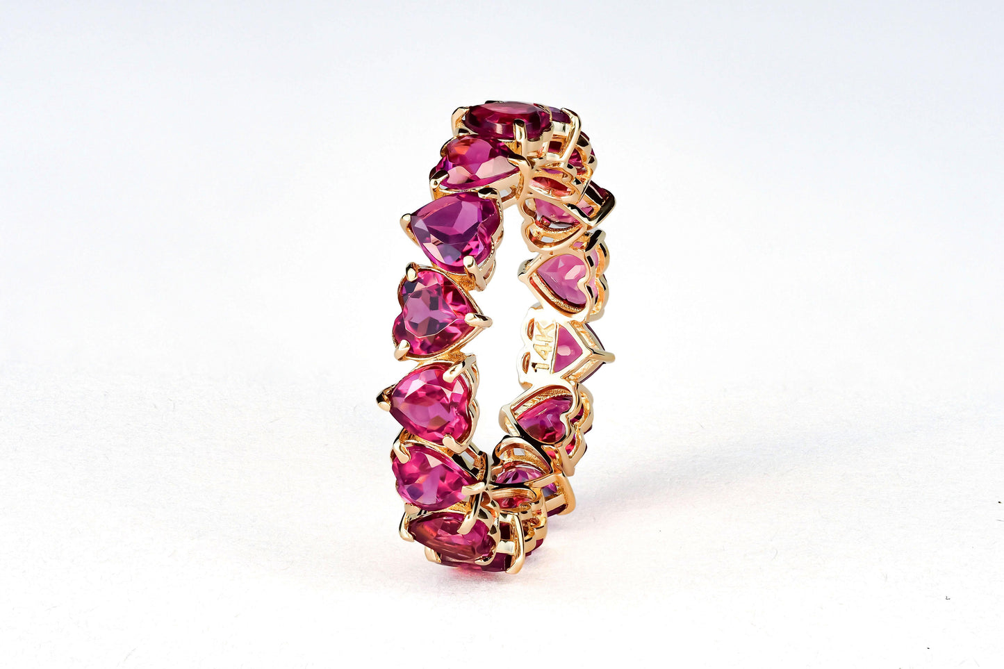 Heart garnet Eternity Ring in 14k gold