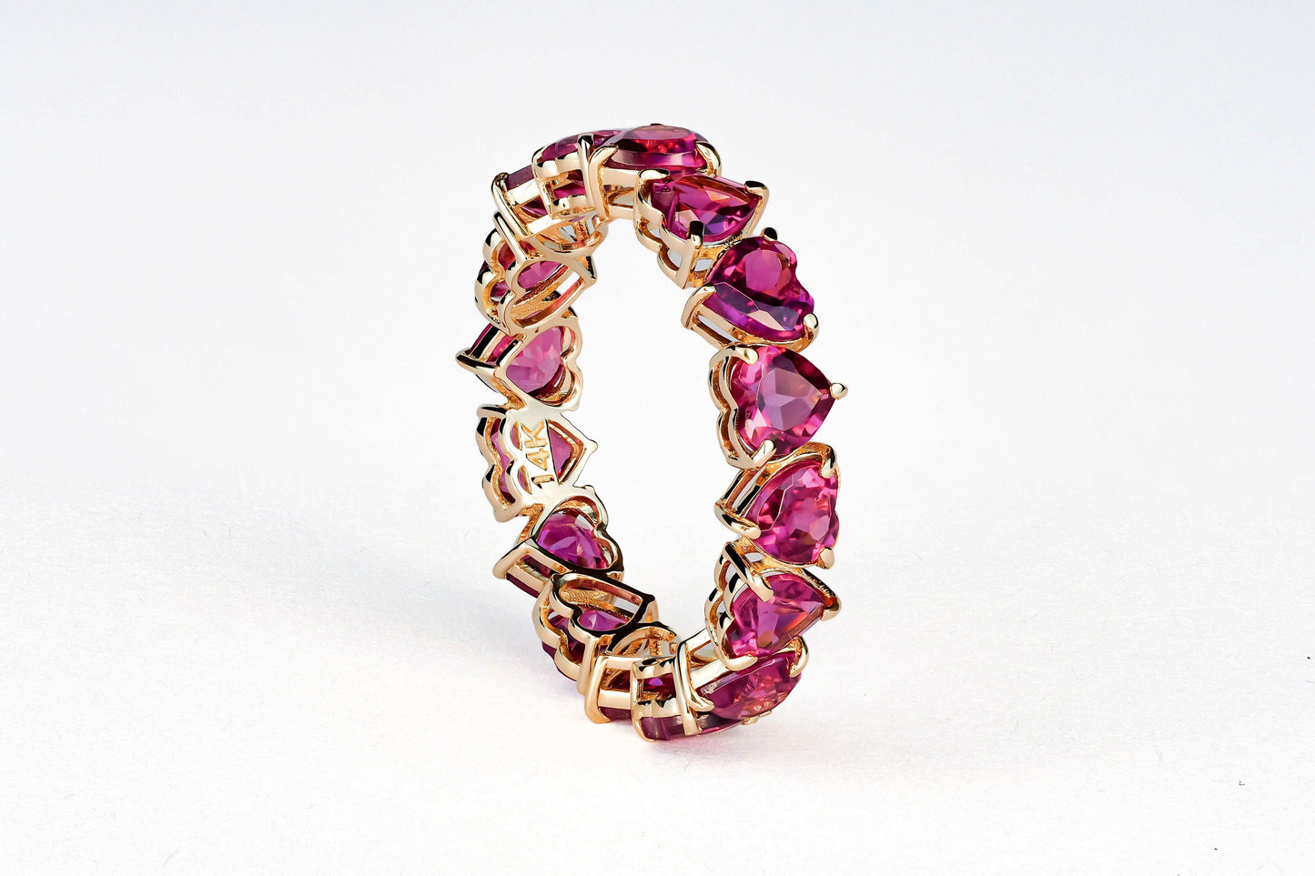 Heart garnet Eternity Ring in 14k gold