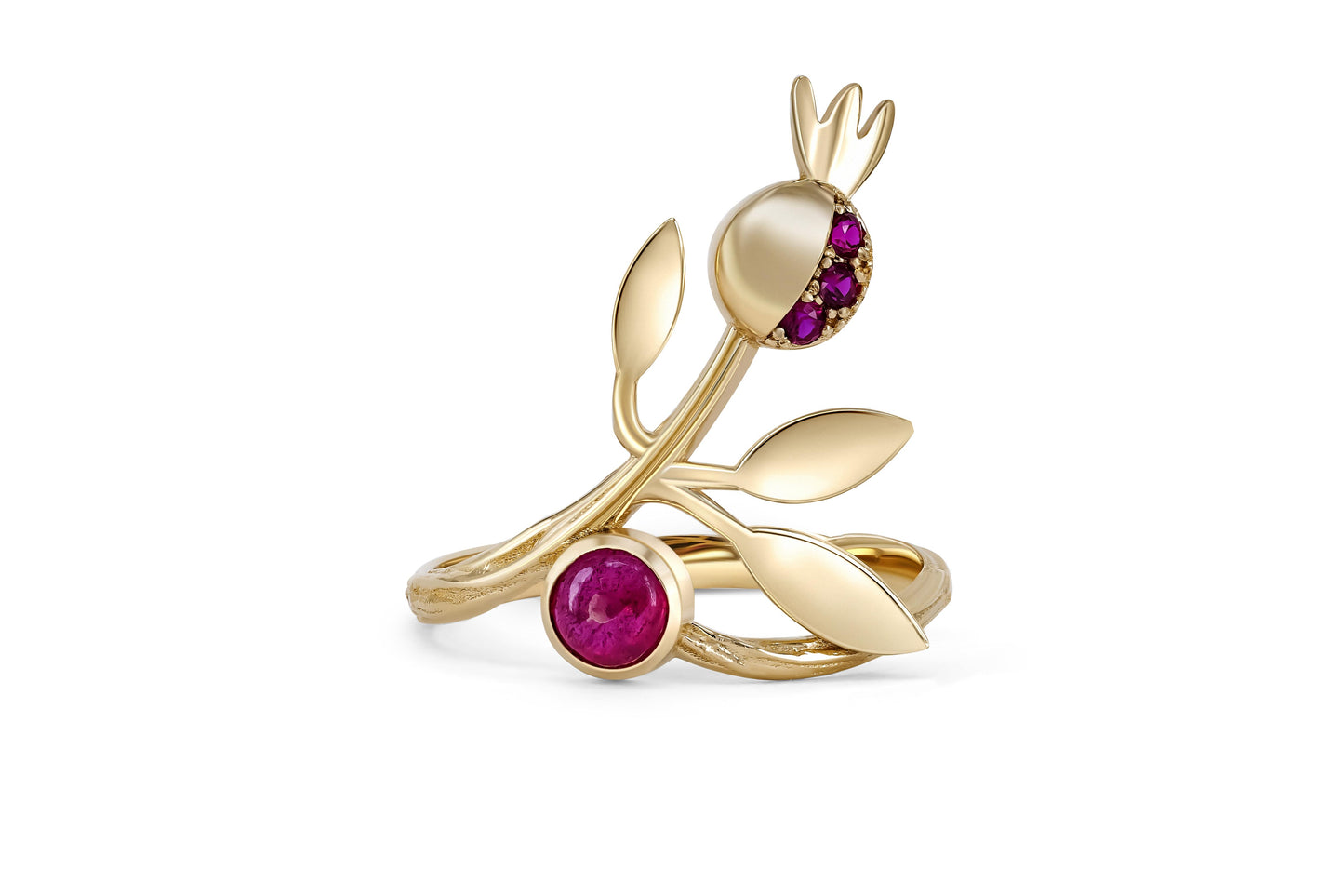 Pomegranate ruby ring in 14k gold